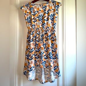 Tea Collection Hi-Lo Tie Waist Dress Citrus Print Orange Blue Size 10